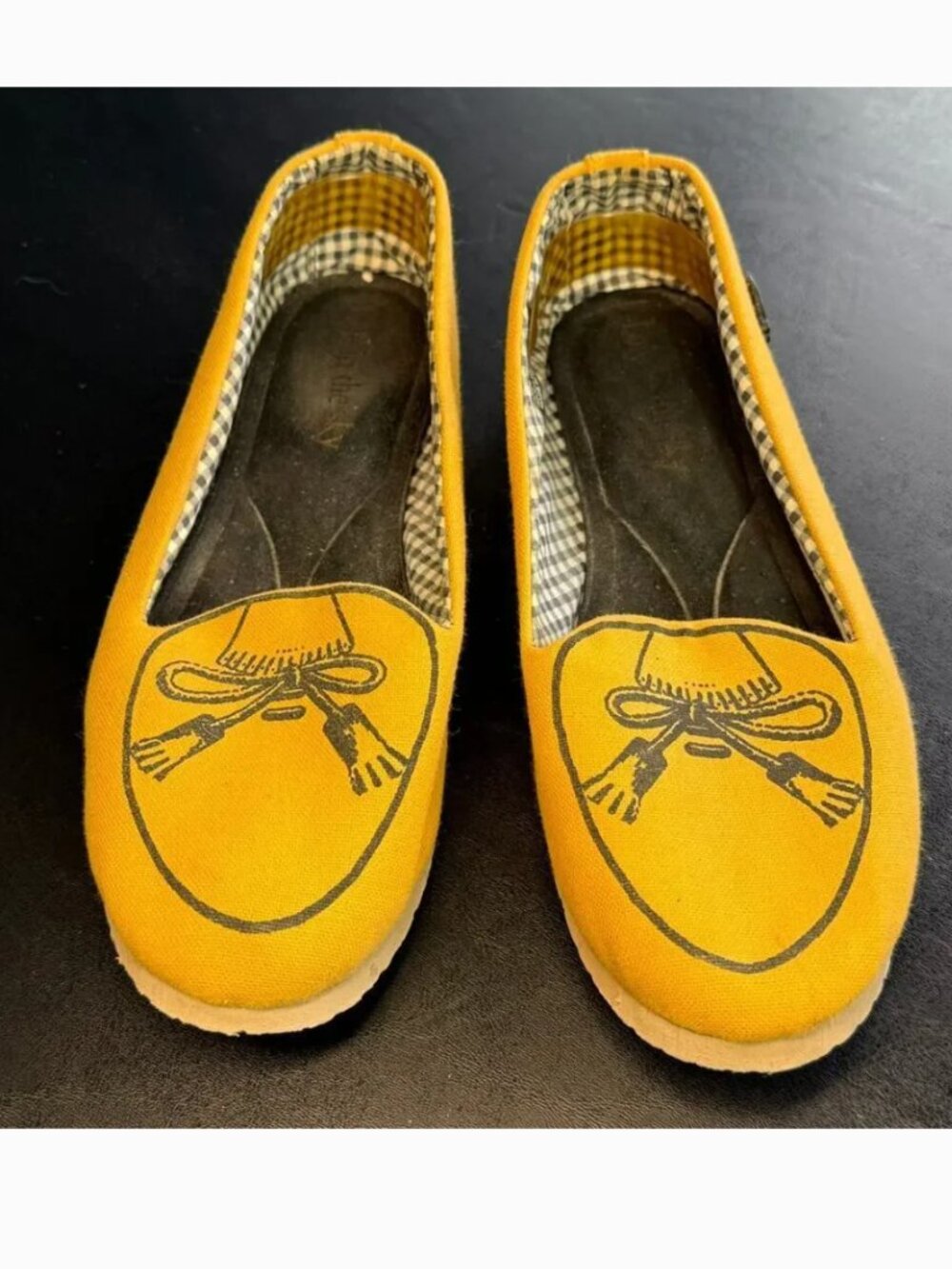 Loly in the Sky Sonia Hello Tassel Bow Canvas Yellow Gold Flats Loafers Size 8